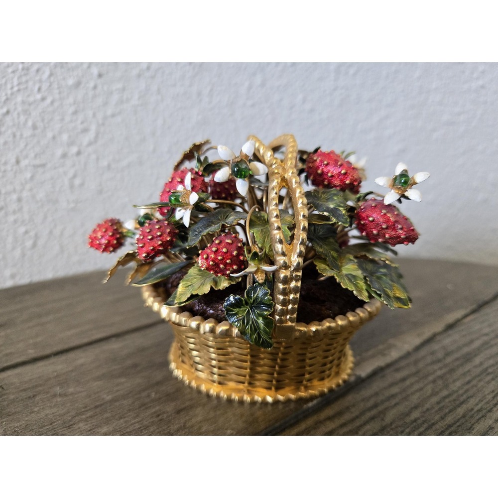 Gorham Jane Hutcheson Brass Basket Fleurs des Siecles Enamel Strawberries MINT